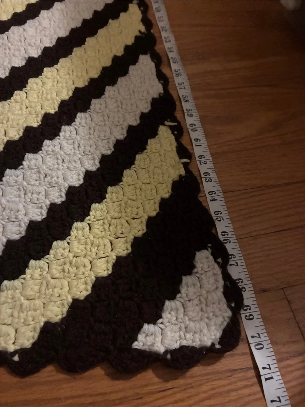 Vintage Diagonal Stripe Crochet Throw in Brown, Cream & Pale Yellow